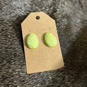 Pastel, green Easter, egg, earrings, plastic, lightweight, handmade